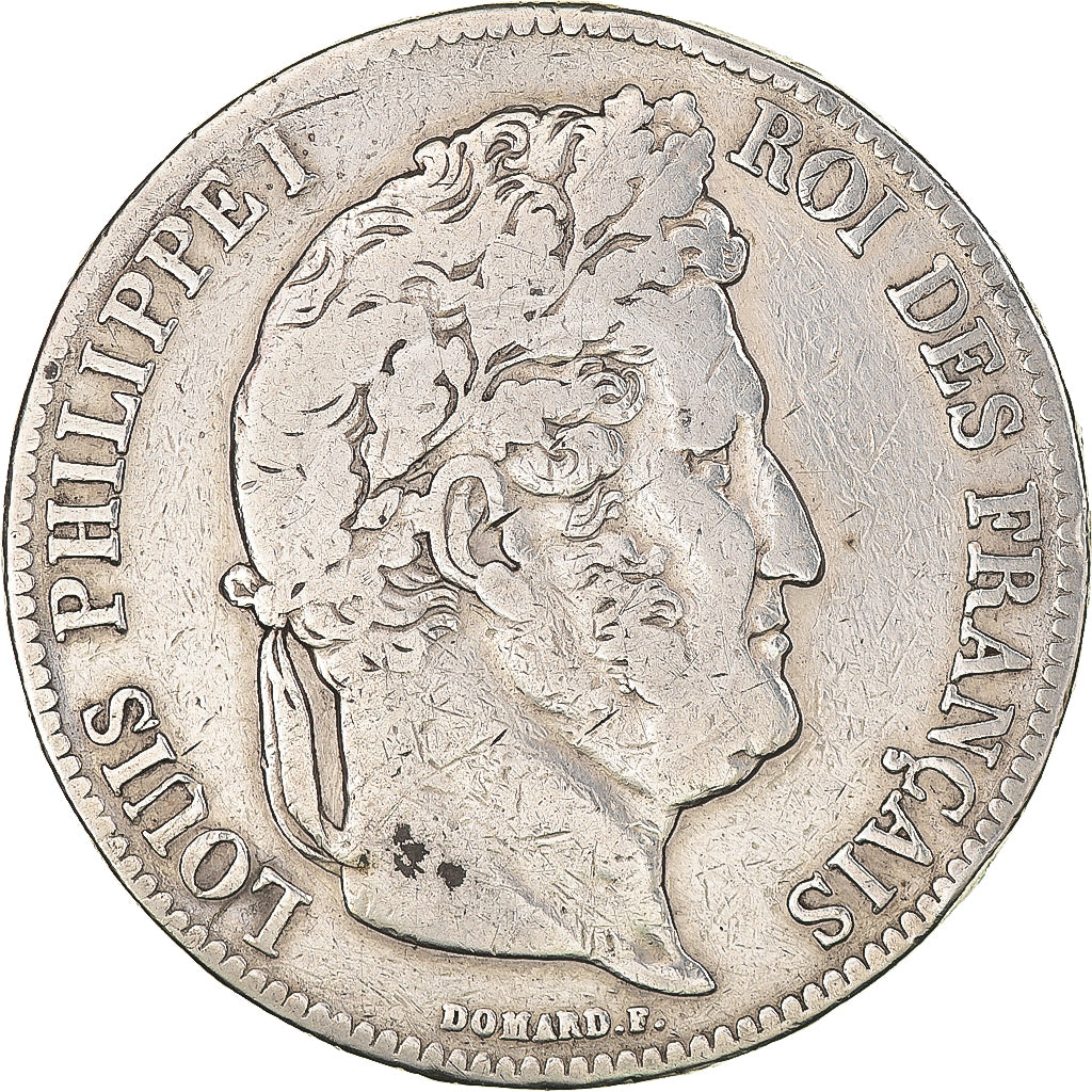 Moneta, Francia, Louis-Philippe, 5 Francs, 1840, Rouen, MB+, Argento, KM:749.2