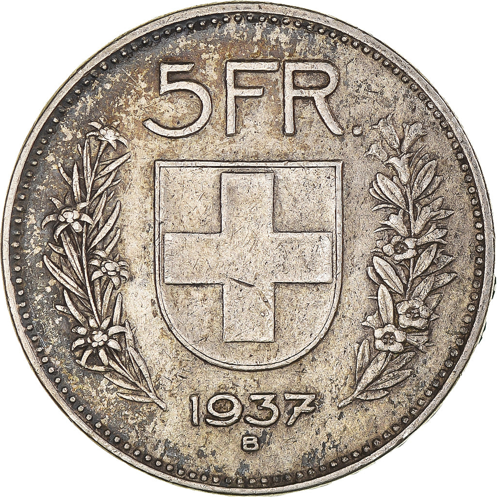 Coin, Switzerland, 5 Francs, 1937, Bern, EF(40-45), Silver, KM:40