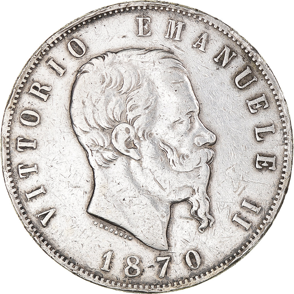 Moeda, Itália, Vittorio Emanuele II, 5 Lire, 1870, Milan, EF(40-45), Prata