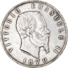 Moeda, Itália, Vittorio Emanuele II, 5 Lire, 1870, Milan, EF(40-45), Prata