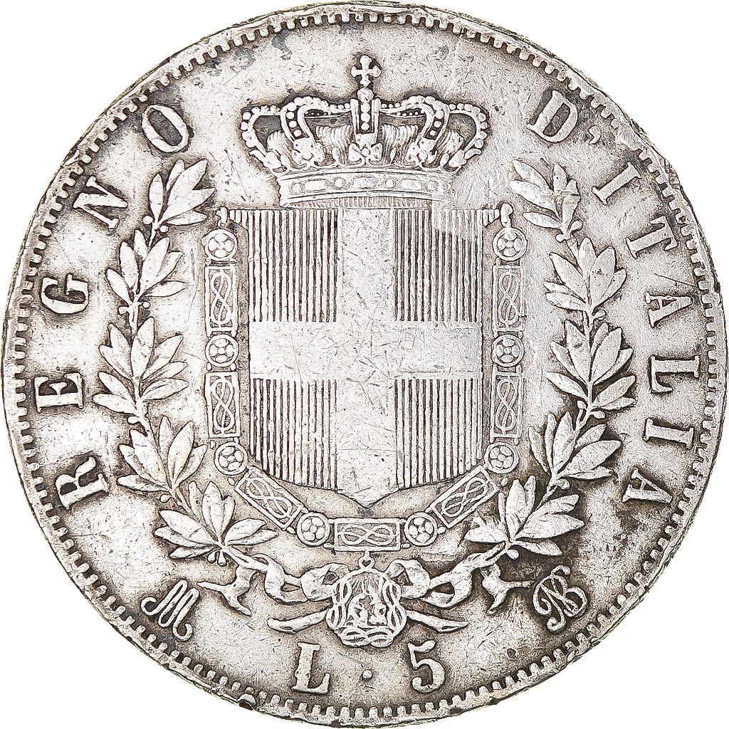 Moeda, Itália, Vittorio Emanuele II, 5 Lire, 1870, Milan, EF(40-45), Prata