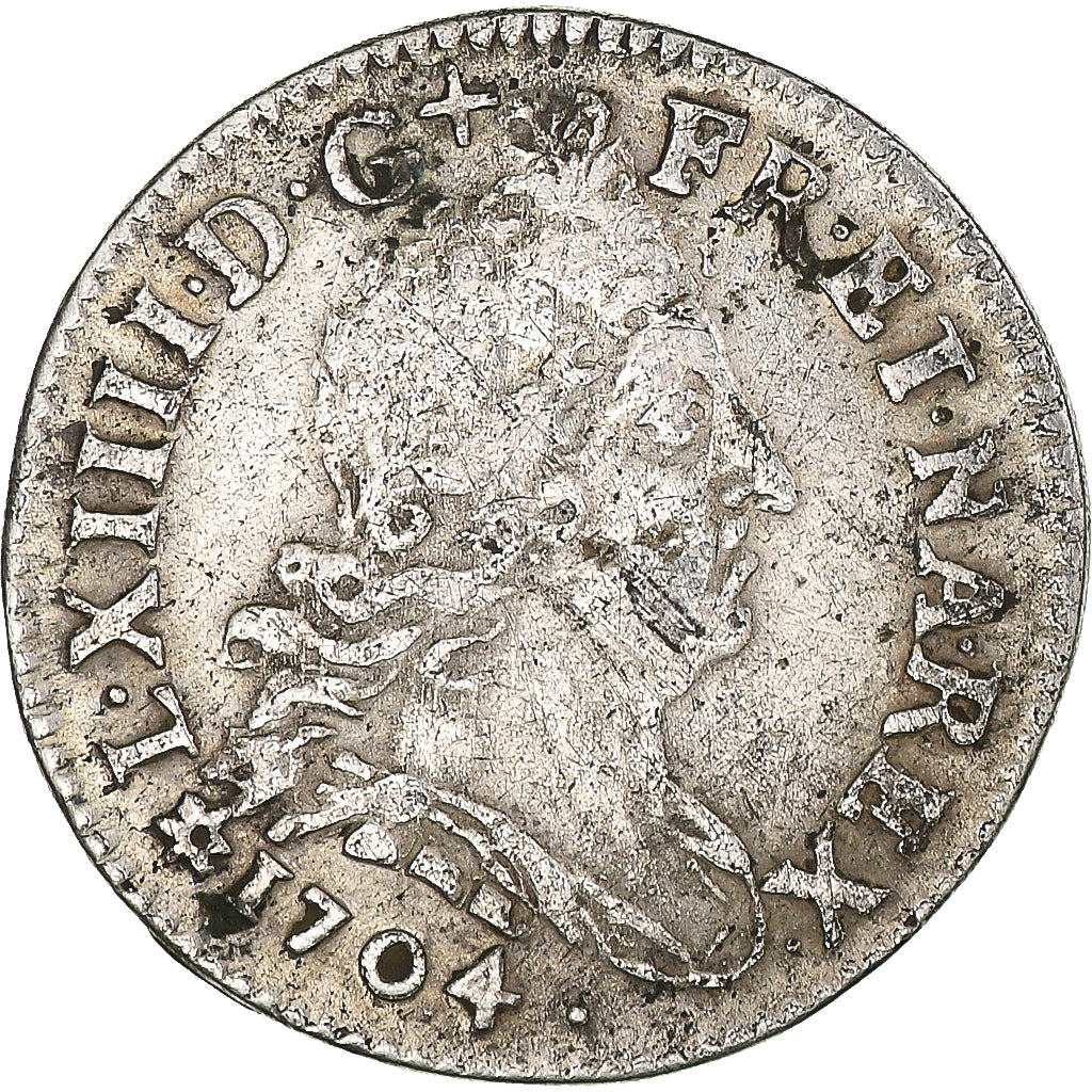 Moneta, Francja, Louis XIV, 5 Sols, 1/16 ECU, 1704, Strasbourg, VF(30-35)