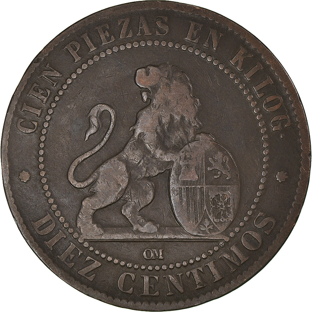 Moneta, Hiszpania, Provisional Government, 10 Centimos, 1870, Madrid, VF(30-35)