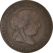 Coin, Spain, Isabel II, 5 Centimos, 1868, Madrid, VF(30-35), Copper, KM:635.1