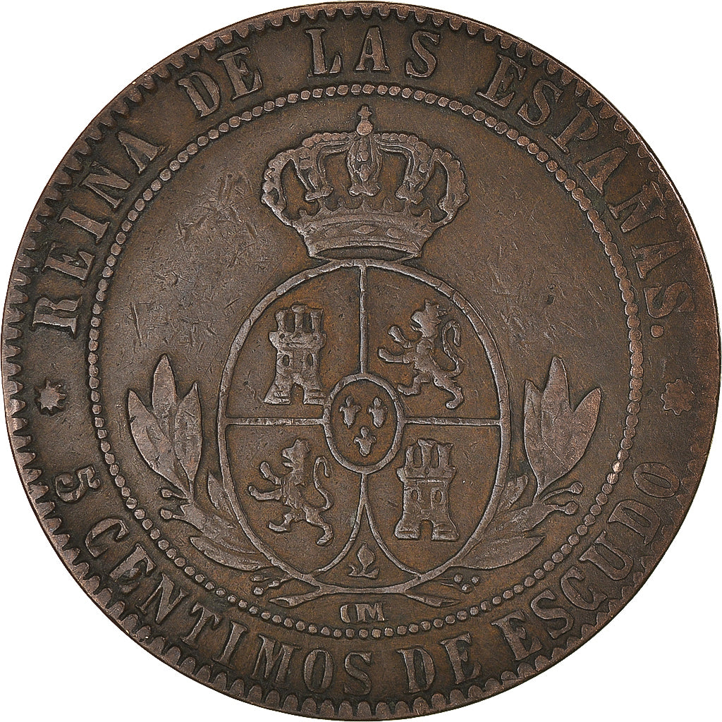 Coin, Spain, Isabel II, 5 Centimos, 1868, Madrid, VF(30-35), Copper, KM:635.1
