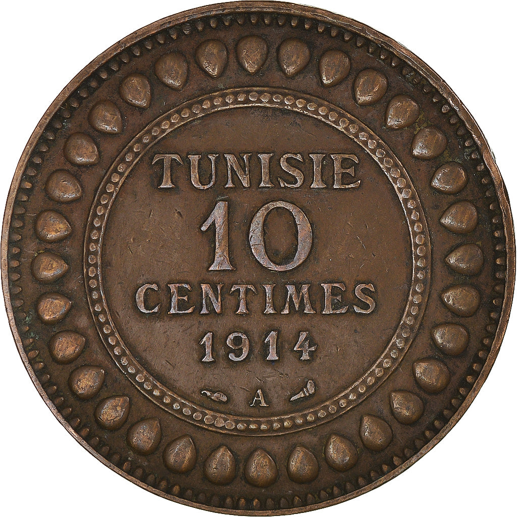 Coin, Tunisia, Muhammad al-Nasir Bey, 10 Centimes, 1914 (AH 1332), Paris
