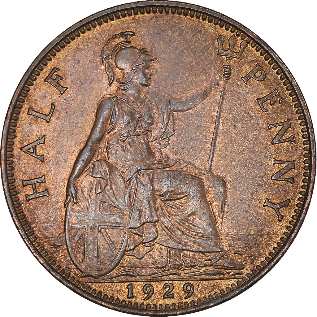 Coin, Great Britain, George V, 1/2 Penny, 1929, AU(55-58), Bronze, KM:837