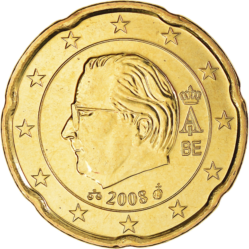 Bélgica, 20 Euro Cent, 2008, MS(60-62), Latão, KM:278