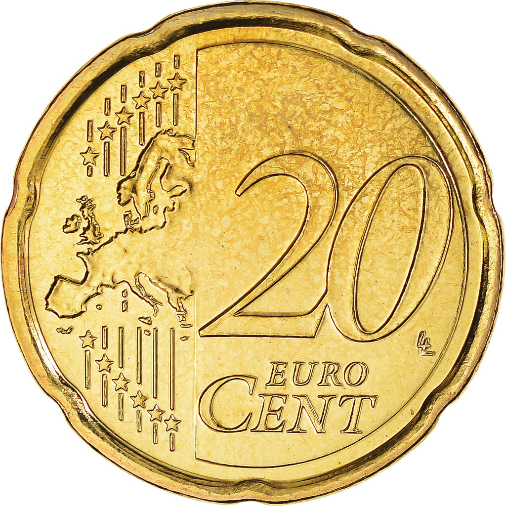 Bélgica, 20 Euro Cent, 2008, MS(60-62), Latão, KM:278
