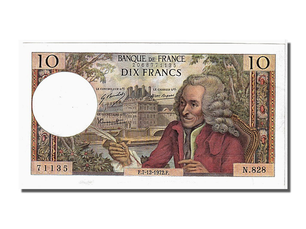 France, 10 Francs, 10 F 1963-1973 ''Voltaire'', 1972, KM #147d, 1972-12-07,...
