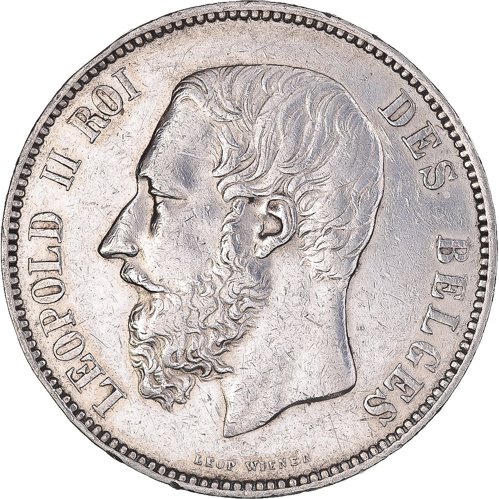 Moneta, Belgio, Leopold II, 5 Francs, 5 Frank, 1875, BB+, Argento, KM:24
