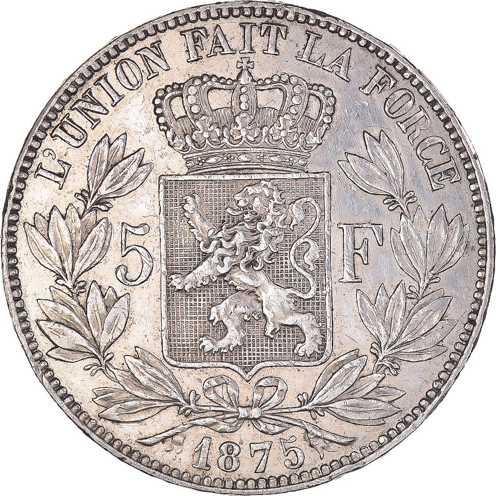 Moneta, Belgio, Leopold II, 5 Francs, 5 Frank, 1875, BB+, Argento, KM:24