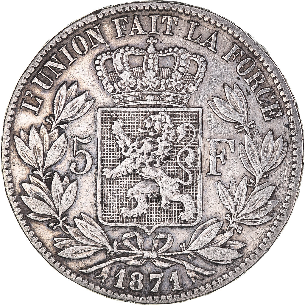 Coin, Belgium, Leopold II, 5 Francs, 5 Frank, 1871, VF(30-35), Silver, KM:24