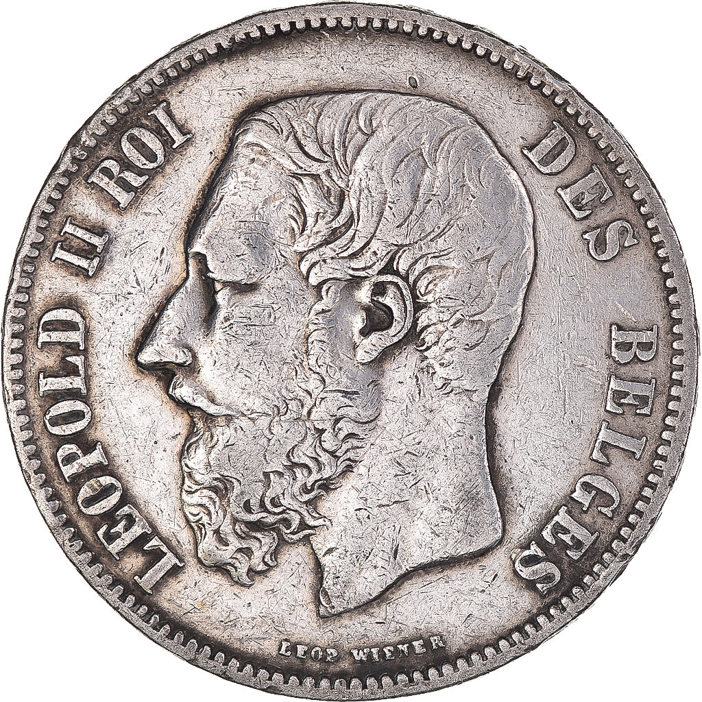 Coin, Belgium, Leopold II, 5 Francs, 5 Frank, 1865, Rare, EF(40-45), Silver