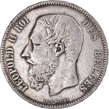 Coin, Belgium, Leopold II, 5 Francs, 5 Frank, 1865, Rare, EF(40-45), Silver