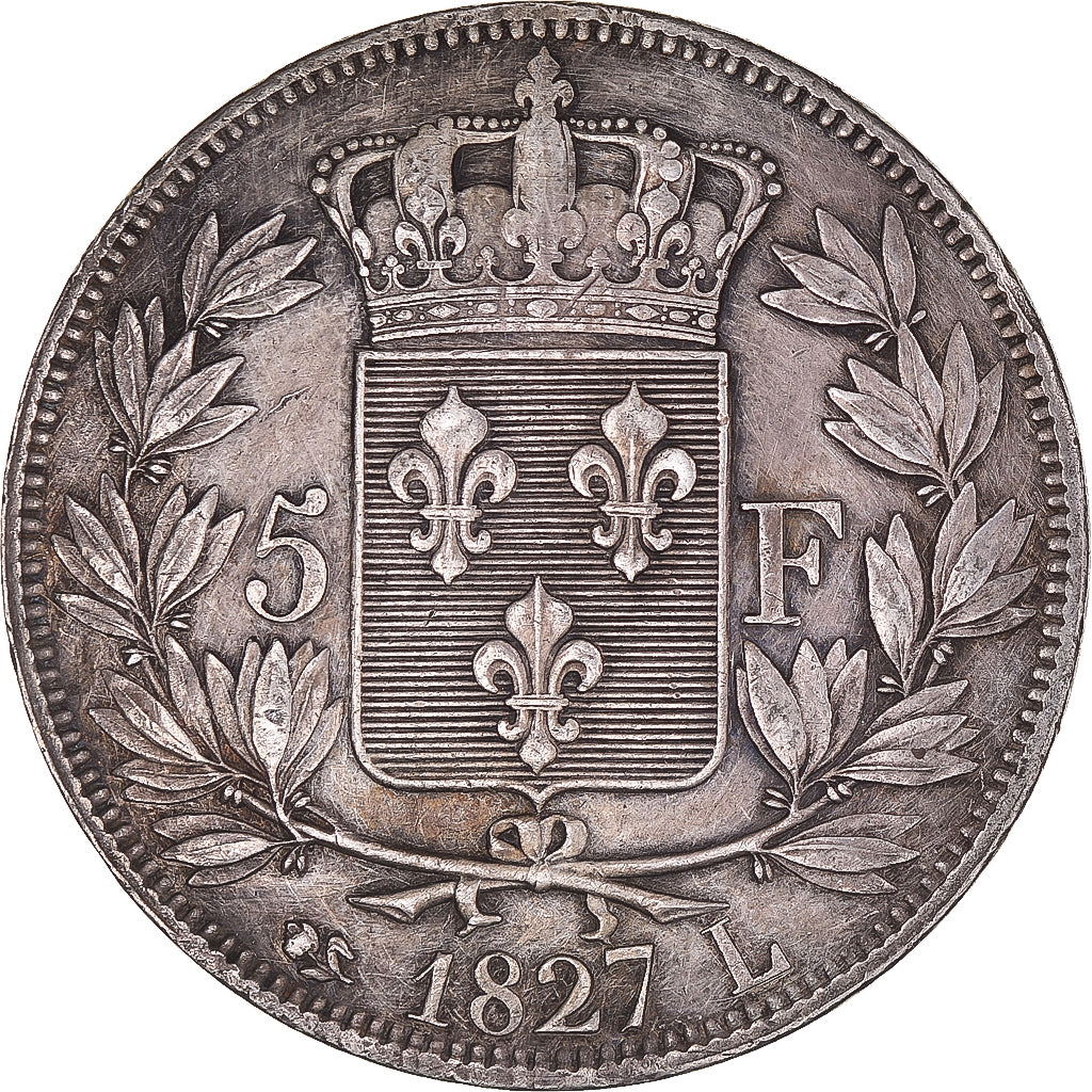 Moneta, Francia, Charles X, 5 Francs, 1827, Bayonne, BB, Argento, KM:728.8