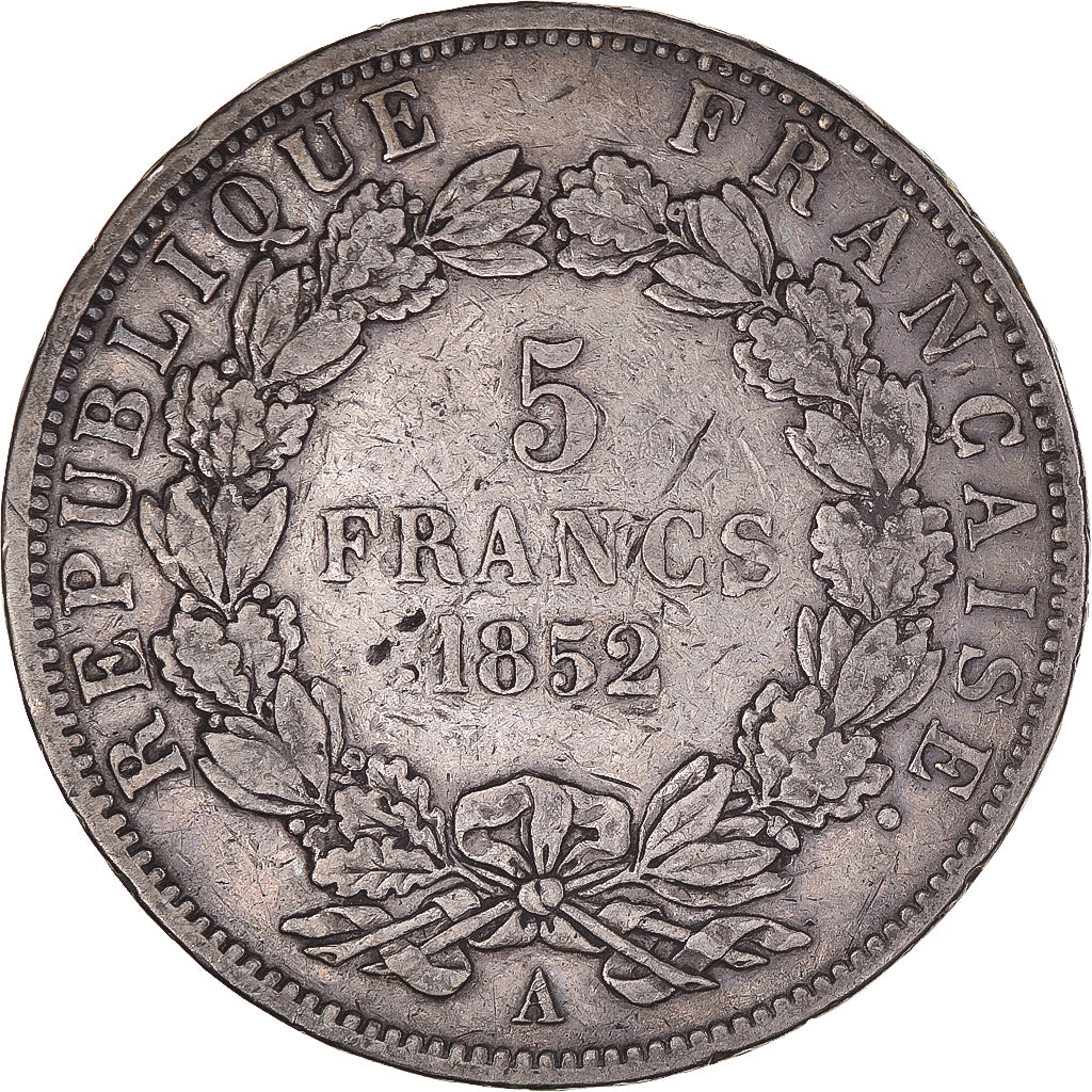 Moneta, Francia, Louis-Napoléon Bonaparte, 5 Francs, 1852, Paris, MB+, Argento