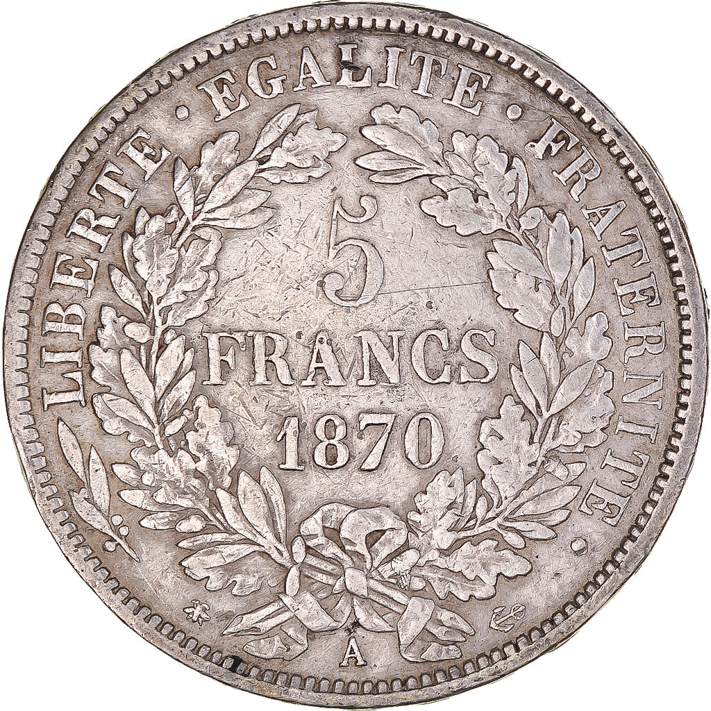 Coin, France, Cérès, 5 Francs, 1870, Paris, EF(40-45), Silver, KM:819