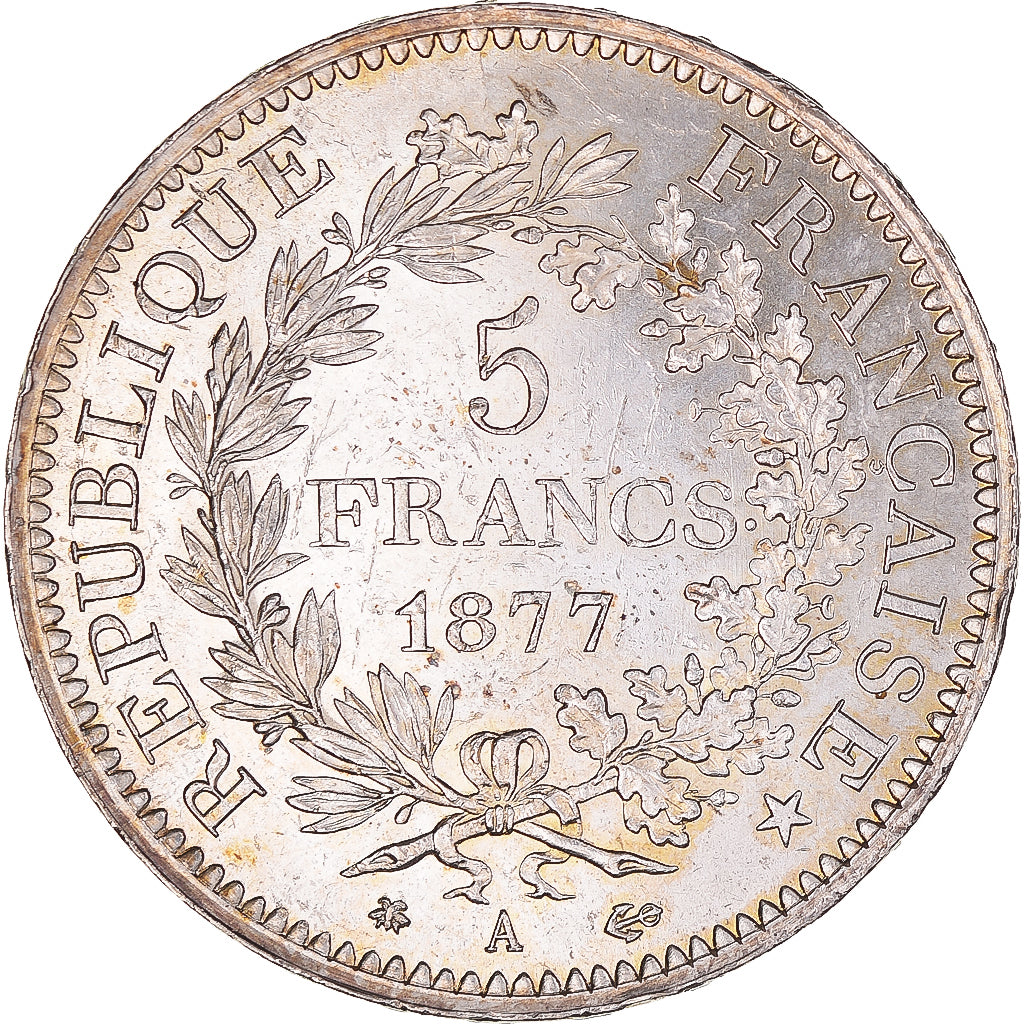 Coin, France, Hercule, 5 Francs, 1877, Paris, Rare in this quality, MS(60-62)
