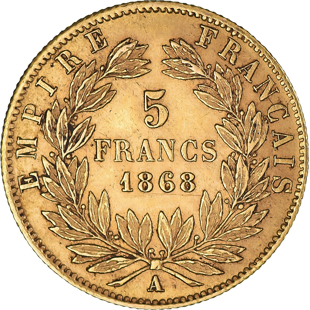 Coin, France, Napoleon III, 5 Francs, 1868, Paris, AU(50-53), Gold, KM:803.1