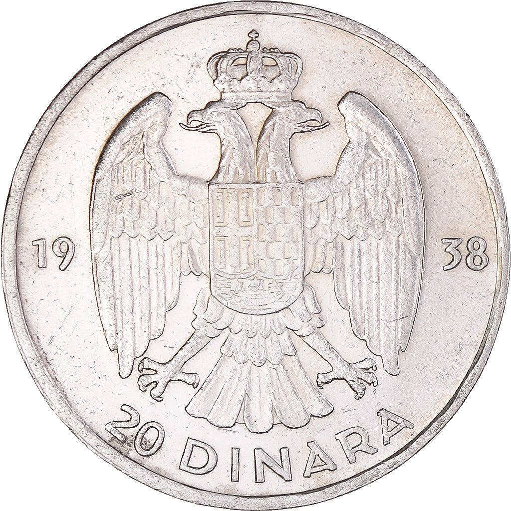Coin, Yugoslavia, Petar II, 20 Dinara, 1938, AU(55-58), Silver, KM:23
