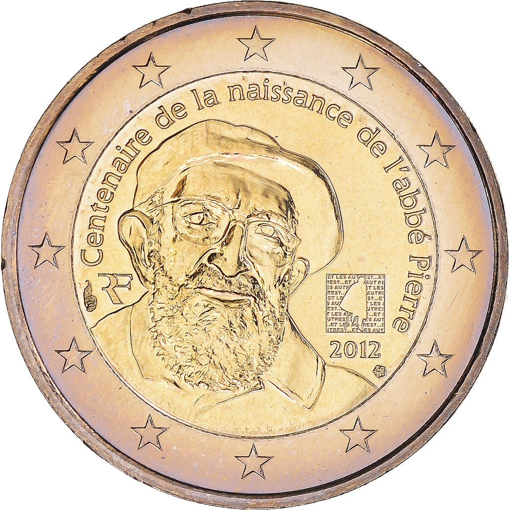 France, 2 Euro, 2012, Paris, Abbé Pierre, MS(60-62), Bi-Metallic, Gadoury:15