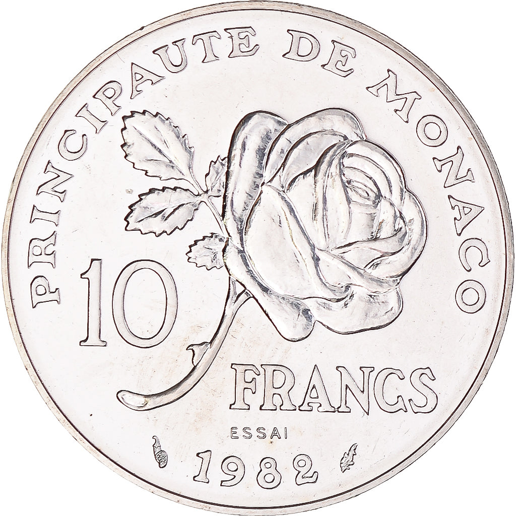 Coin, Monaco, Grace de Monaco, 10 Francs, 1982, ESSAI, MS(65-70), Silver