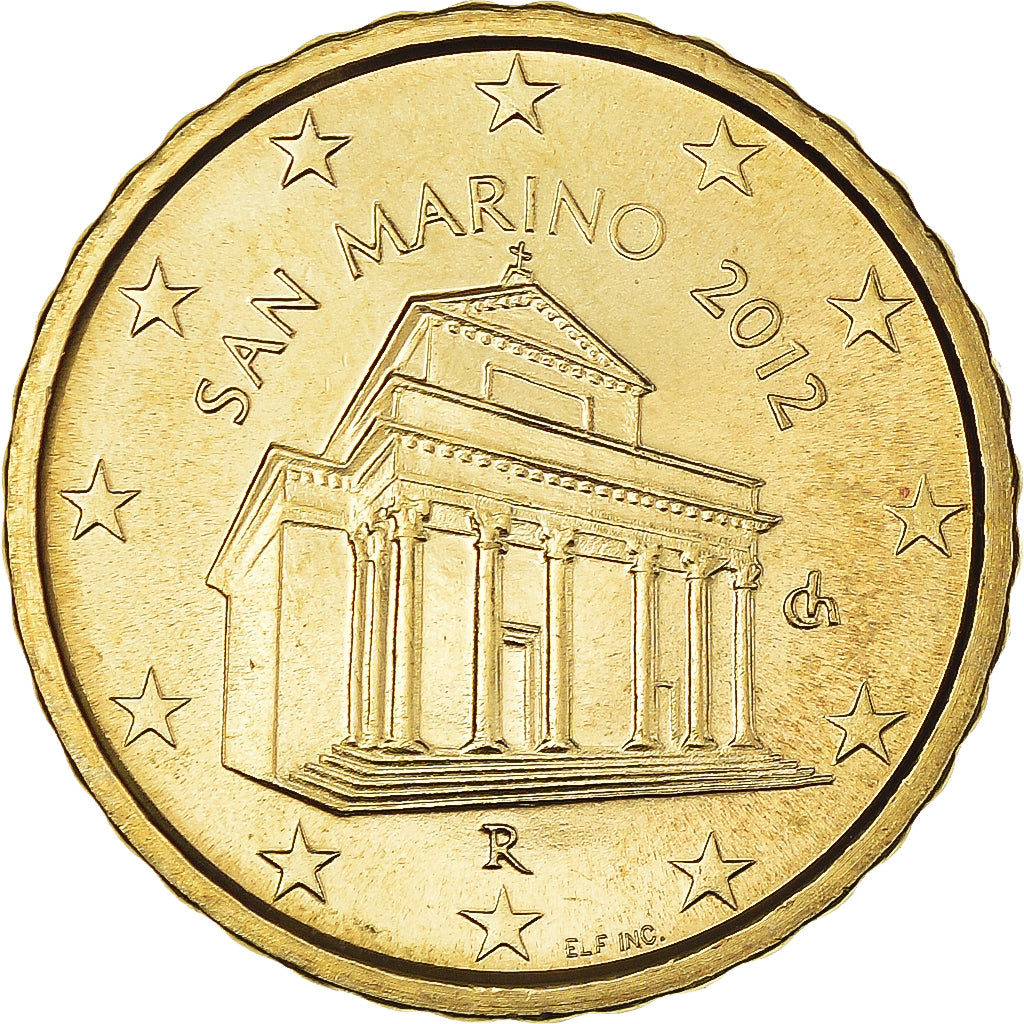 San Marino, 10 Euro Cent, 2012, Rome, BU, MS(65-70), Brass, KM:482