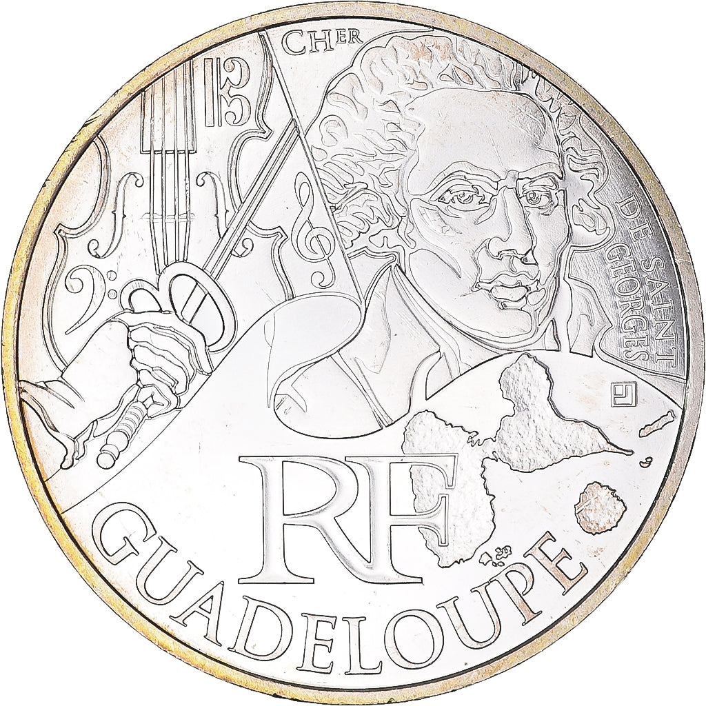 France, 10 Euro, 2012, Paris, Guadeloupe, MS(65-70), Silver, Gadoury:EU514