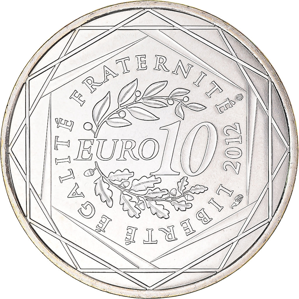 France, 10 Euro, 2012, Paris, Réunion, MS(65-70), Silver, Gadoury:EU514