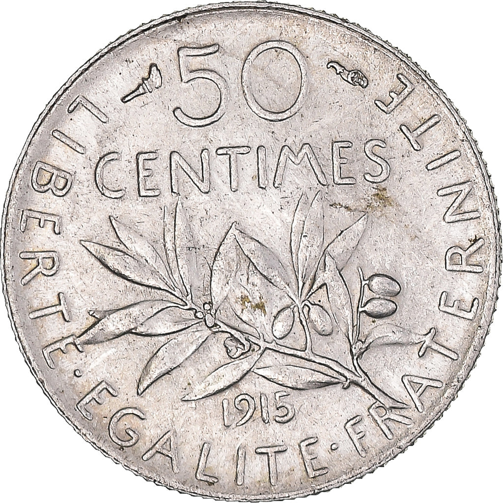 Moneta, Francia, Semeuse, 50 Centimes, 1915, Paris, BB+, Argento, KM:854