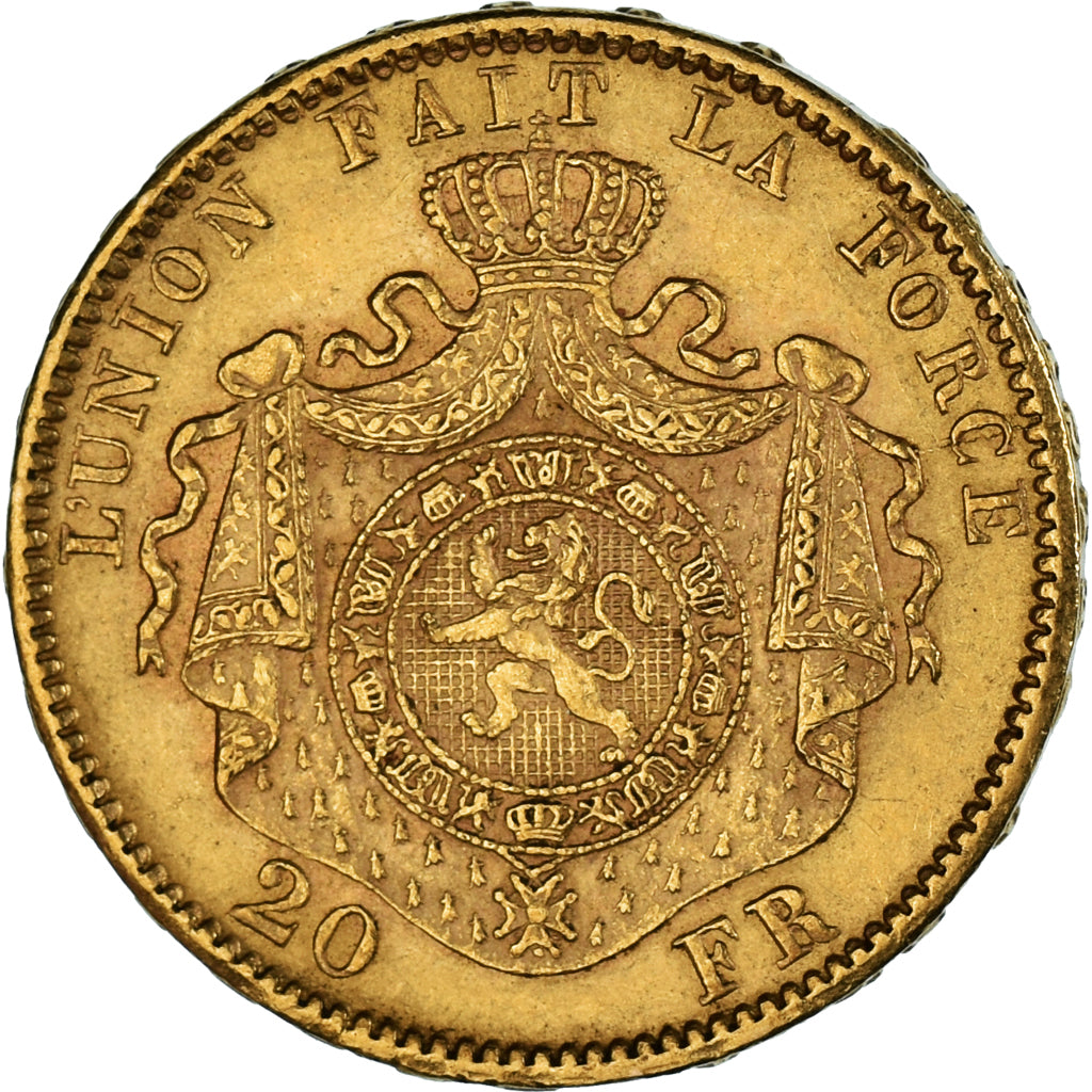 Moeda, Bélgica, Leopold II, 20 Francs, 20 Frank, 1876, AU(50-53), Dourado