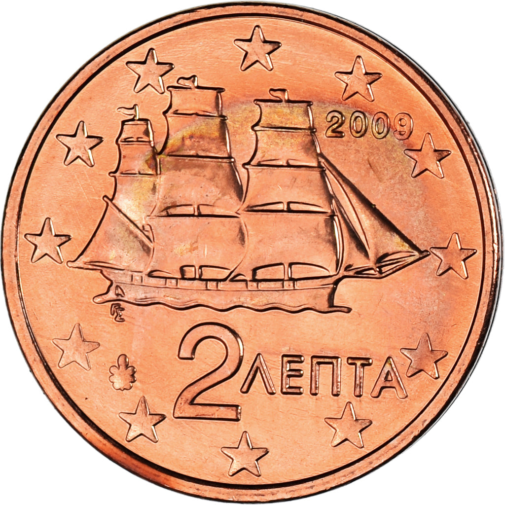 Greece, 2 Euro Cent, 2009, Athens, AU(55-58), Copper Plated Steel, KM:182