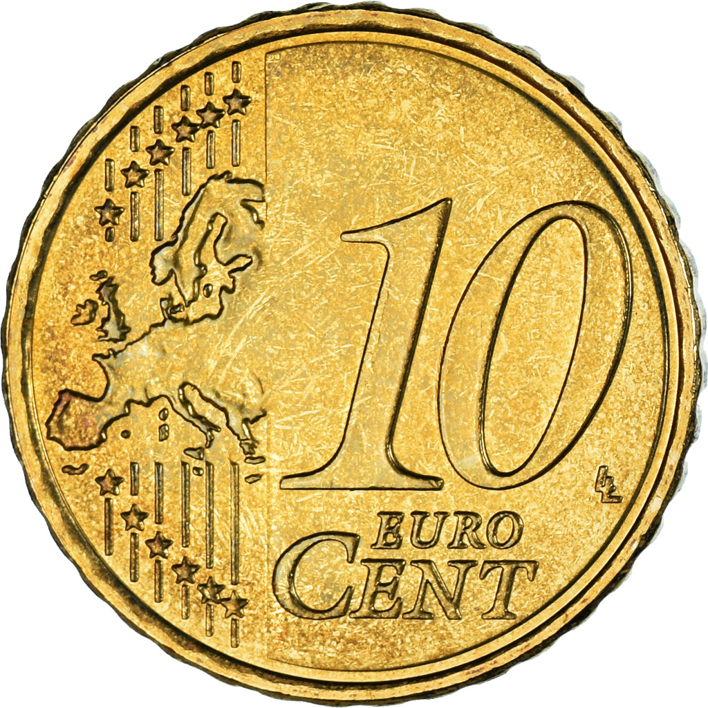 Grécia, 10 Euro Cent, 2009, Athens, AU(55-58), Latão, KM:211