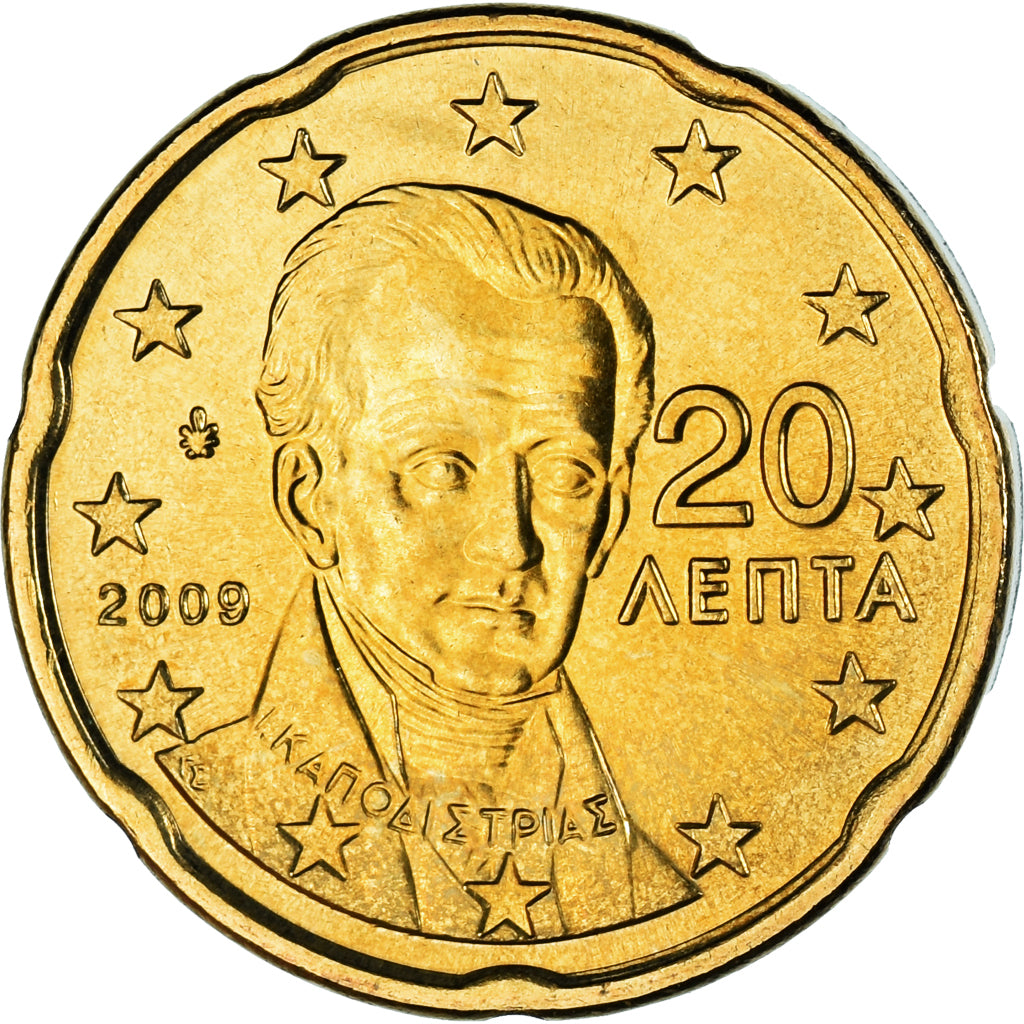 Griechenland, 20 Euro Cent, 2009, Athens, VZ, Messing, KM:212