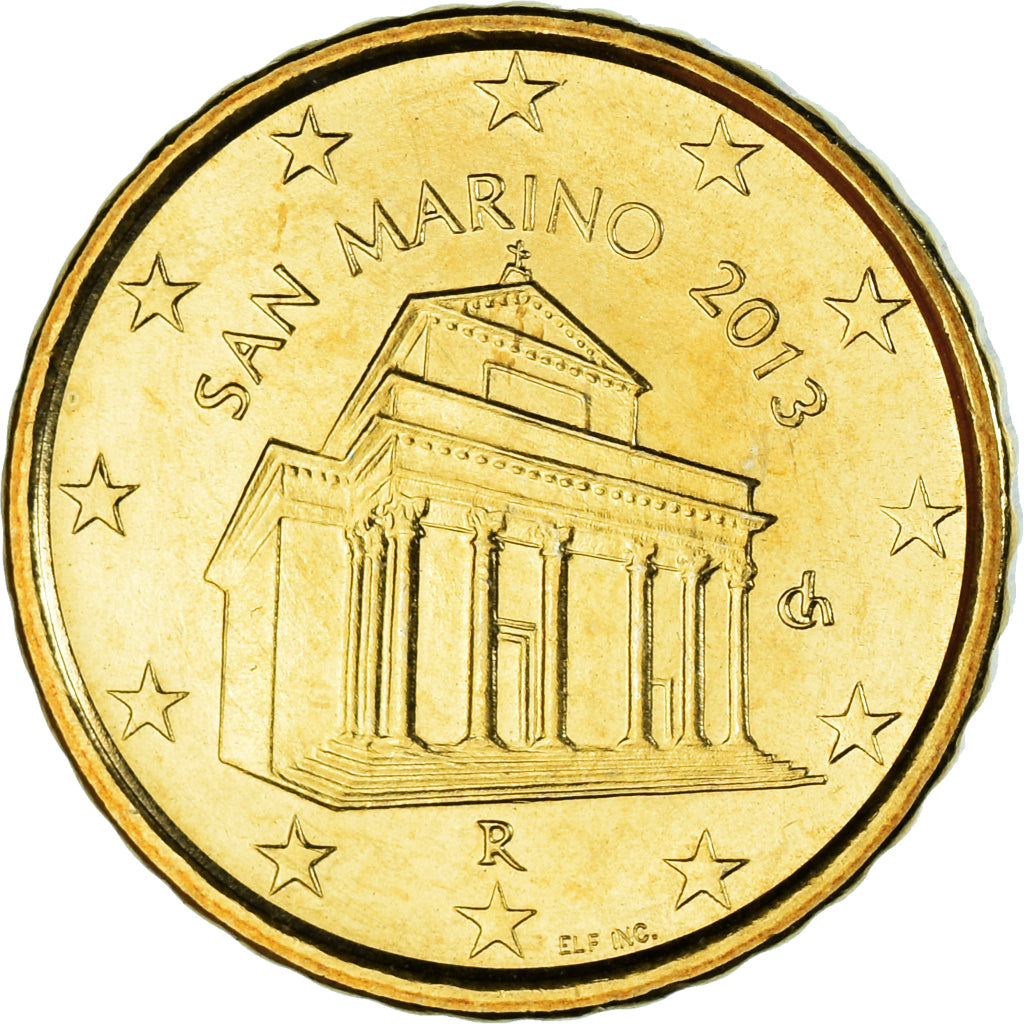 San Marino, 10 Euro Cent, 2013, Rome, AU(55-58), Brass, KM:482