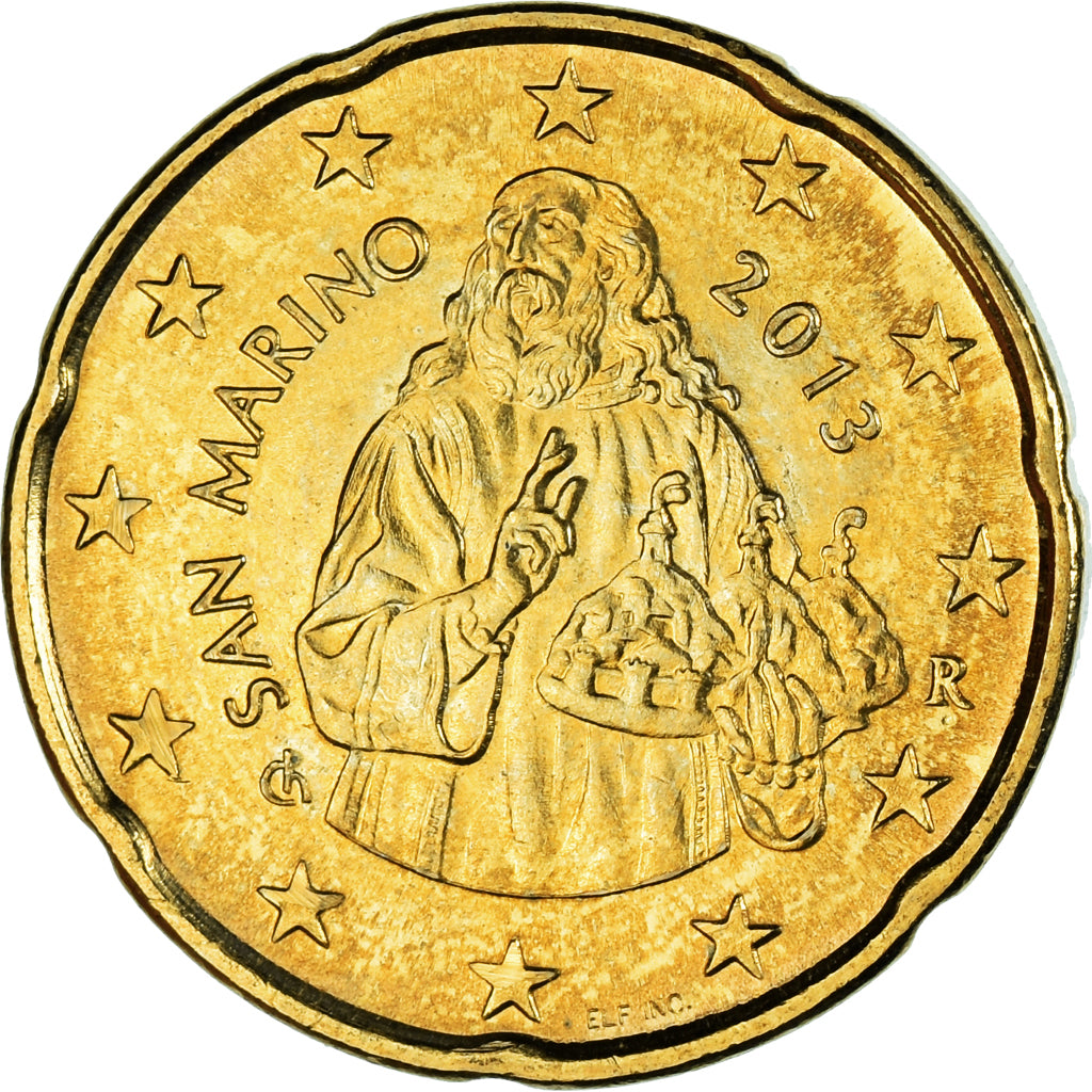 San Marino, 20 Euro Cent, 2013, Rome, AU(55-58), Brass, KM:483