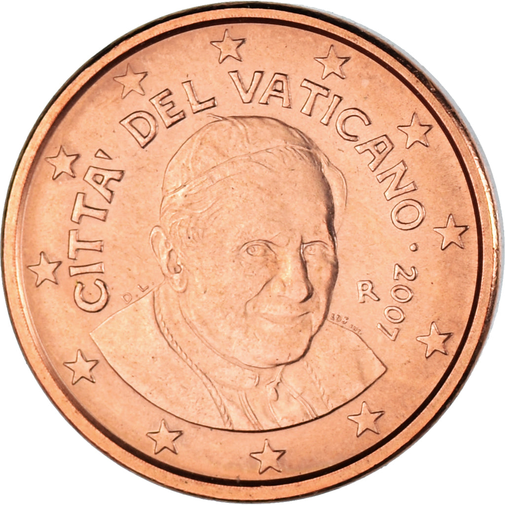 CIDADE DO VATICANO, Euro Cent, 2007, Rome, AU(55-58), Aço Cromado a Cobre