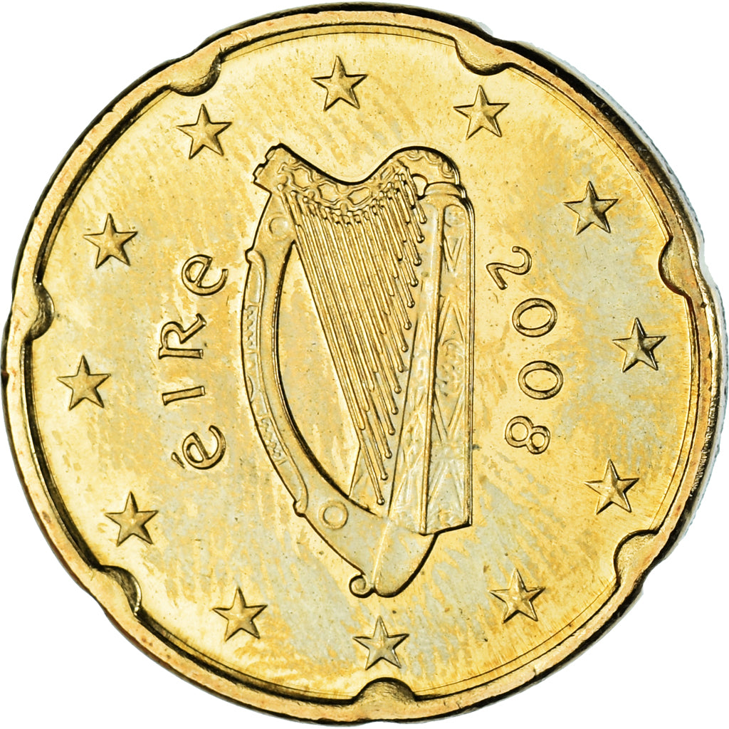 REPÚBLICA DE IRLANDA, 20 Euro Cent, 2008, Sandyford, EBC, Latón, KM:48