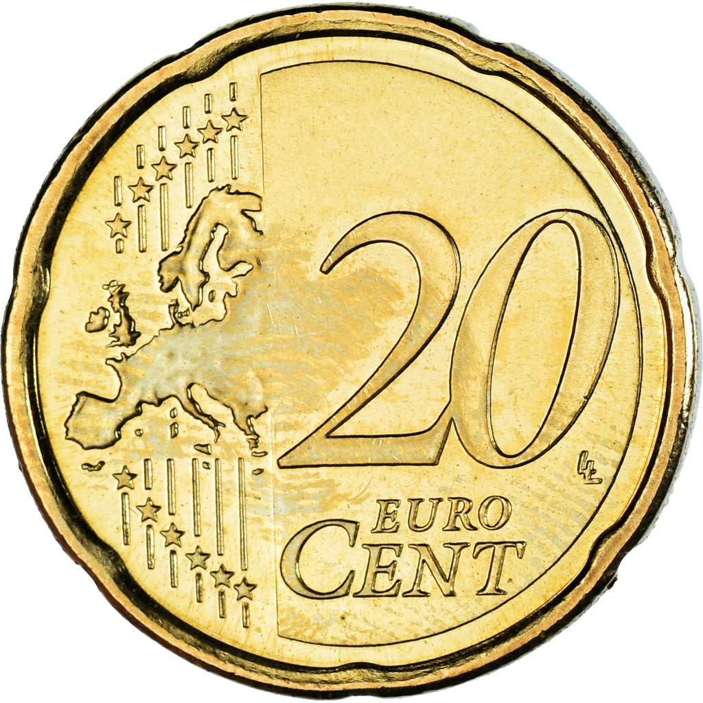 REPÚBLICA DE IRLANDA, 20 Euro Cent, 2008, Sandyford, EBC, Latón, KM:48