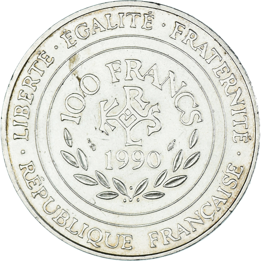 Münze, Frankreich, Charlemagne, 100 Francs, 1990, Paris, VZ+, Silber, KM:982