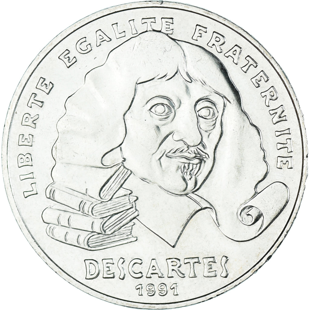 Moneta, Francja, Descartes, 100 Francs, 1991, Paris, MS(60-62), Srebro, KM:996