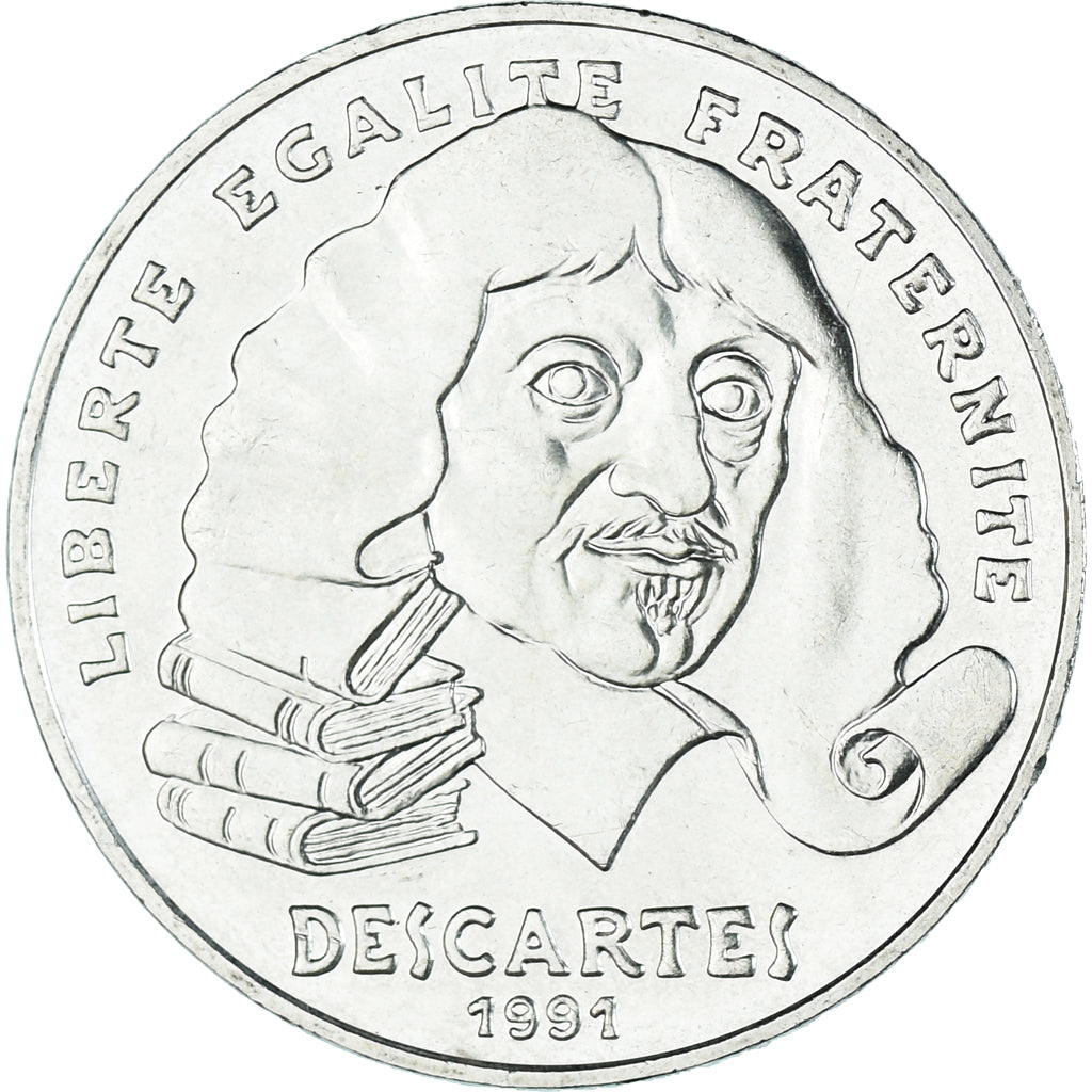 Moneta, Francja, Descartes, 100 Francs, 1991, Paris, MS(60-62), Srebro, KM:996