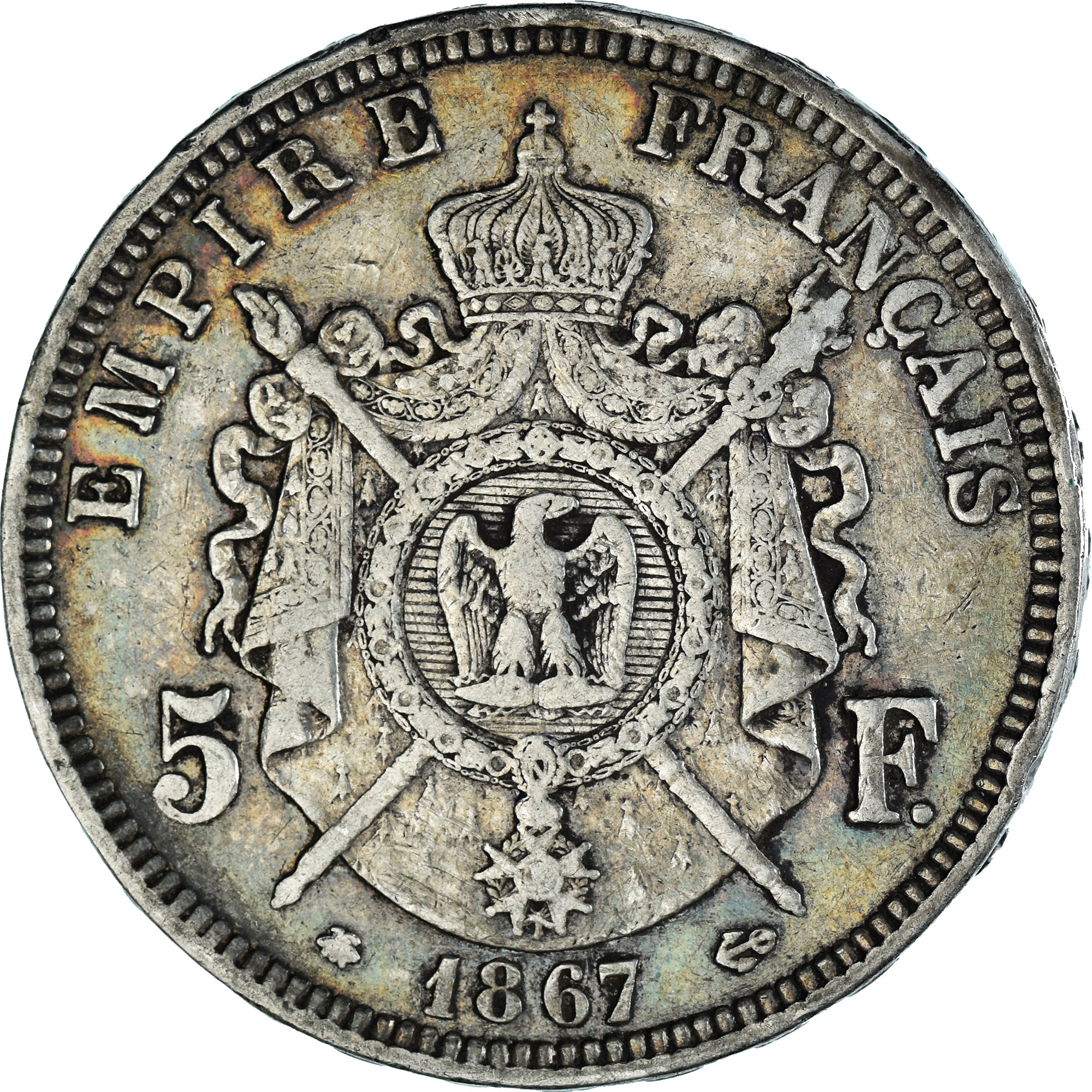 Münze, Frankreich, Napoleon III, 5 Francs, 1867, Paris, SS, Silber, KM:799.1