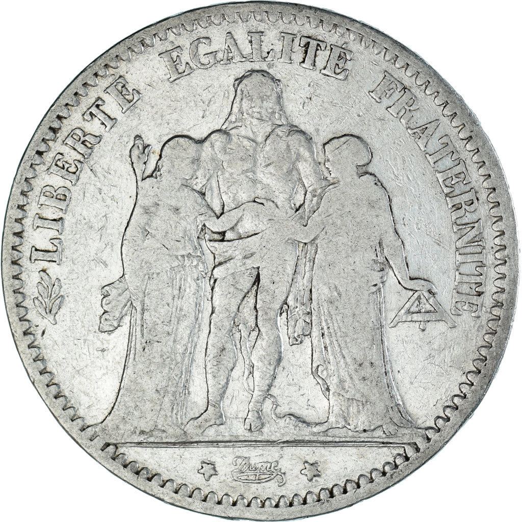 Moneda, Francia, Hercule, 5 Francs, 1875, Bordeaux, BC+, Plata, KM:820.2