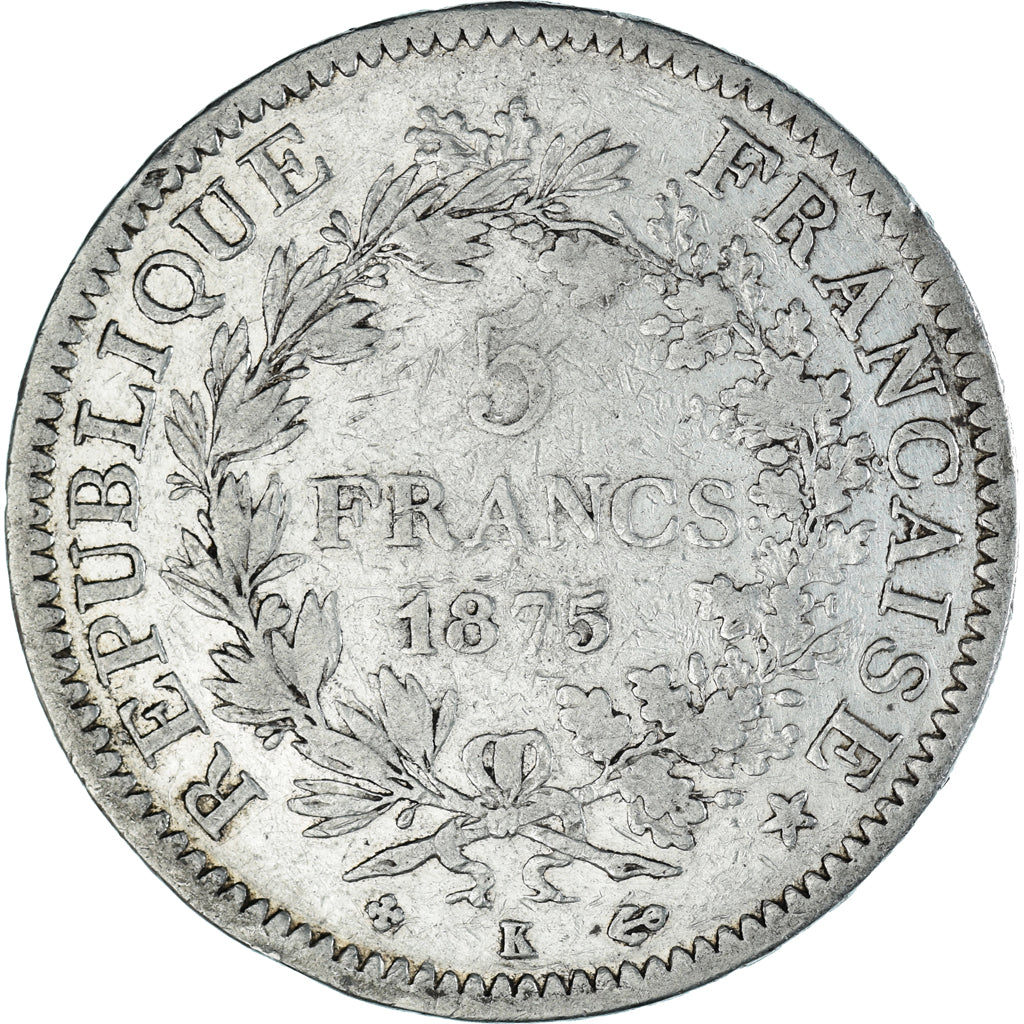Moneda, Francia, Hercule, 5 Francs, 1875, Bordeaux, BC+, Plata, KM:820.2
