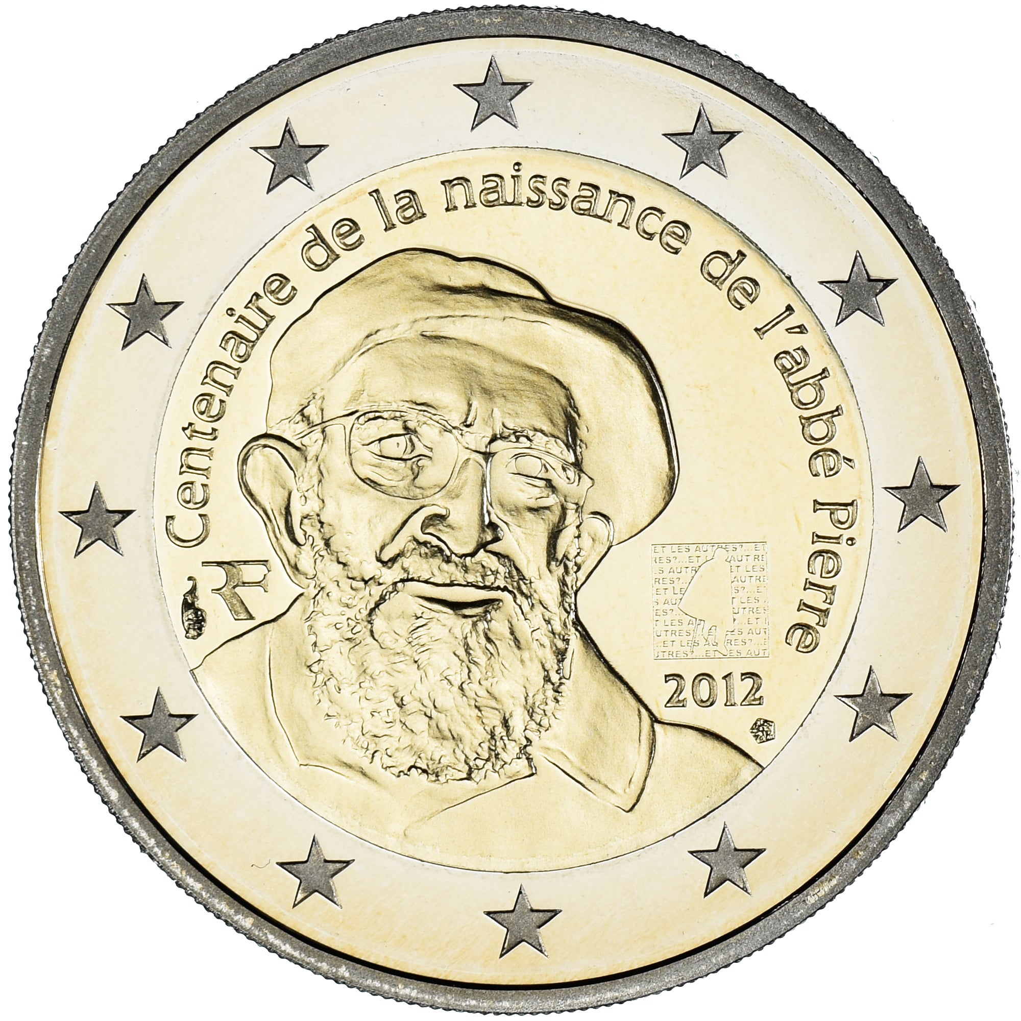 Francia, 2 Euro, 2012, Paris, Abbé Pierre, UNC, Bimetálico, KM:1894