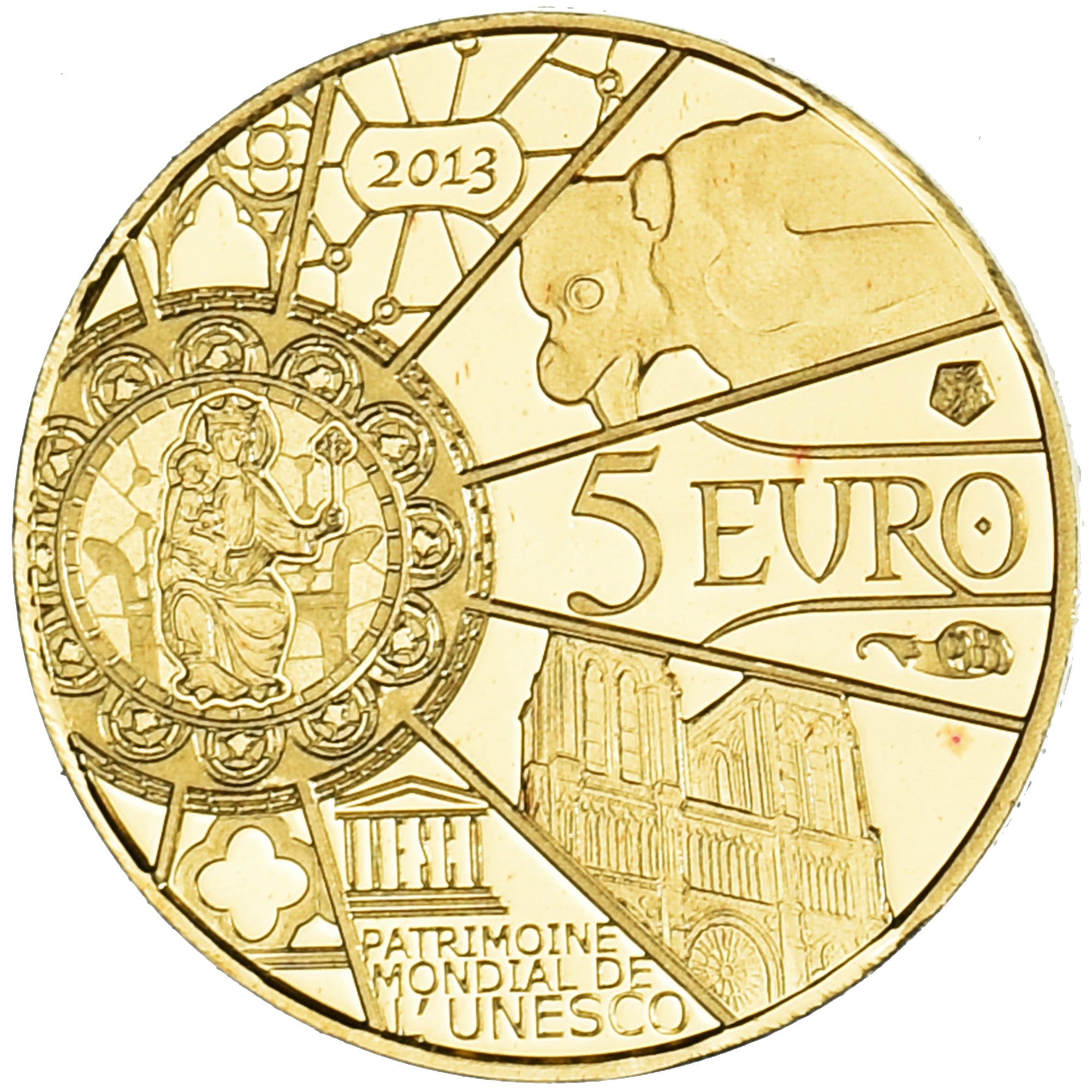 France, 5 Euro, 2013, Monnaie de Paris, Notre Dame de Paris, NEUF, Or