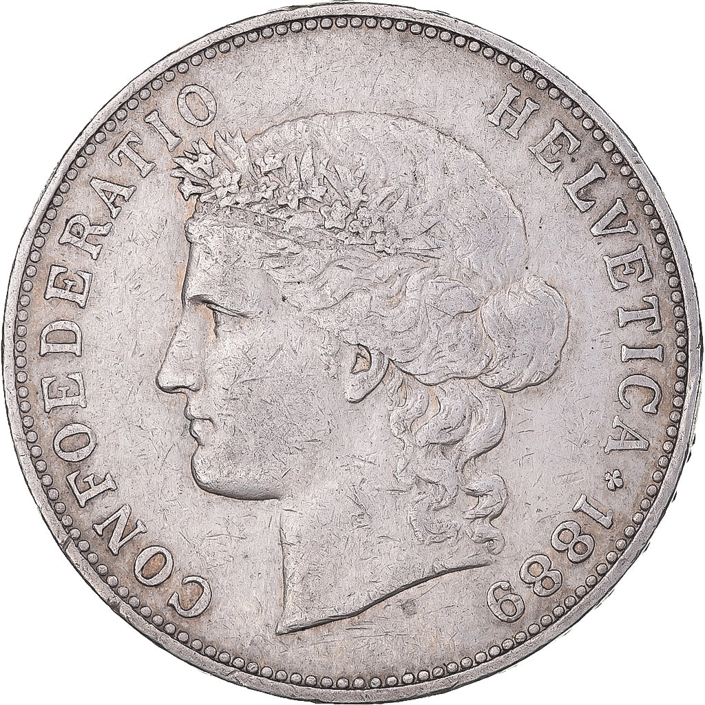 Munten, Zwitserland, 5 Francs, 1889, Bern, ZF, Zilver, KM:34