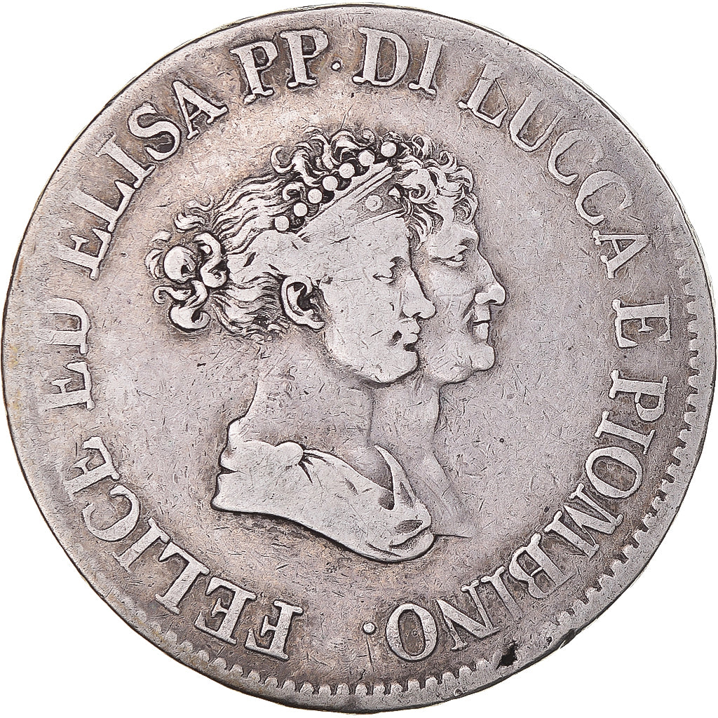 Münze, Italien Staaten, LUCCA, Felix and Elisa, 5 Franchi, 1805, Firenze, S+